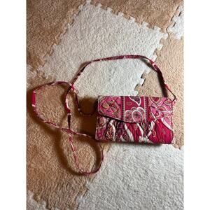 Vera Bradley Quilted Crossbody Wallet Bag – Pink Paisley – Multiple Compartments